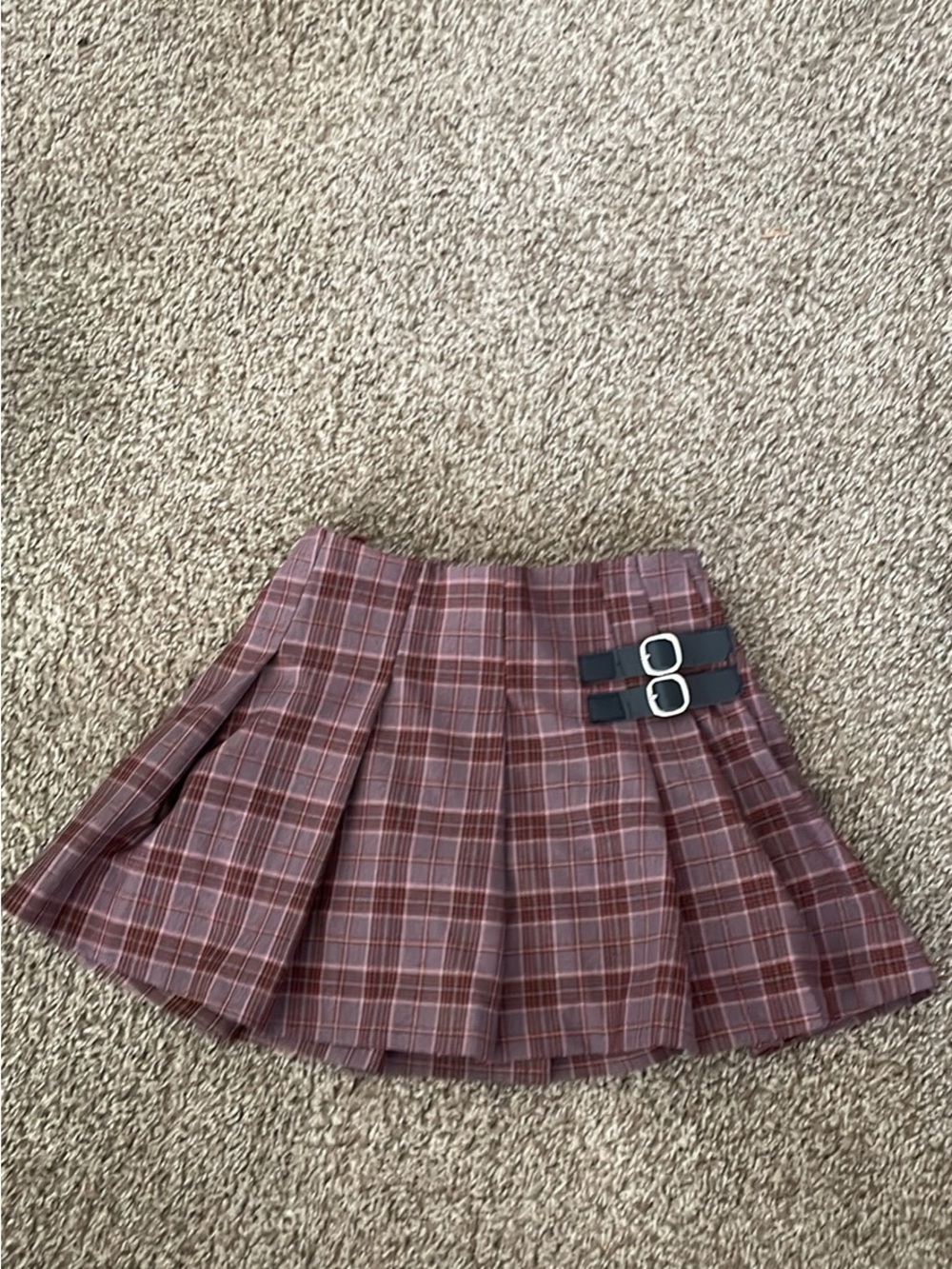 Zara Red Plaid Pleated Skort with Buckle Straps